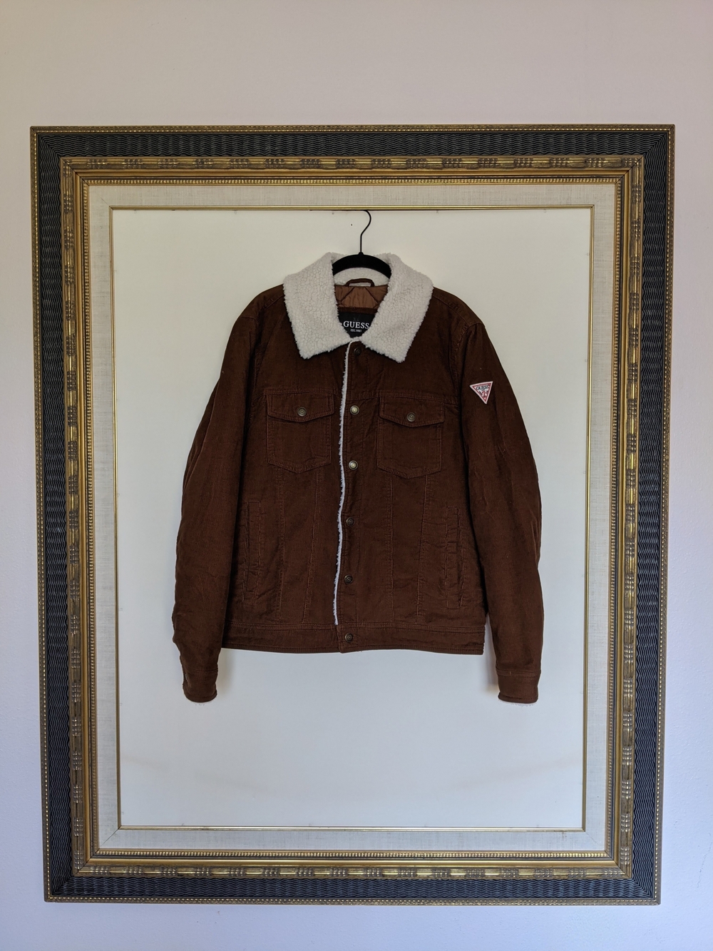 GUESS Men's Corduroy Sherpa Collar Bomber Trucker Jacket - Brown
